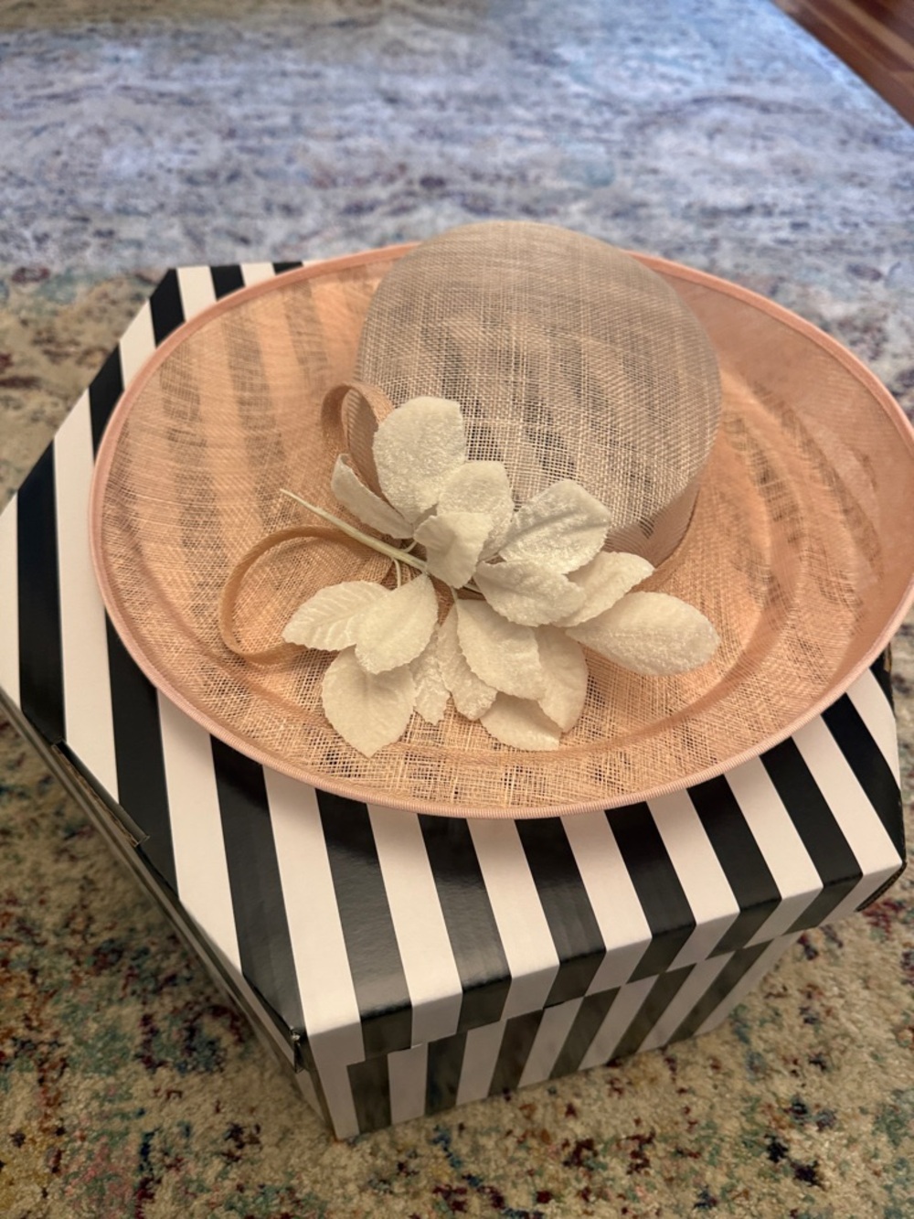 Stunning Salmon Pink Wide Brim hat and Hat box - Picture 4 of 9
